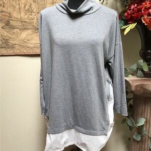 LOFT Gray Sweater with White Trim
